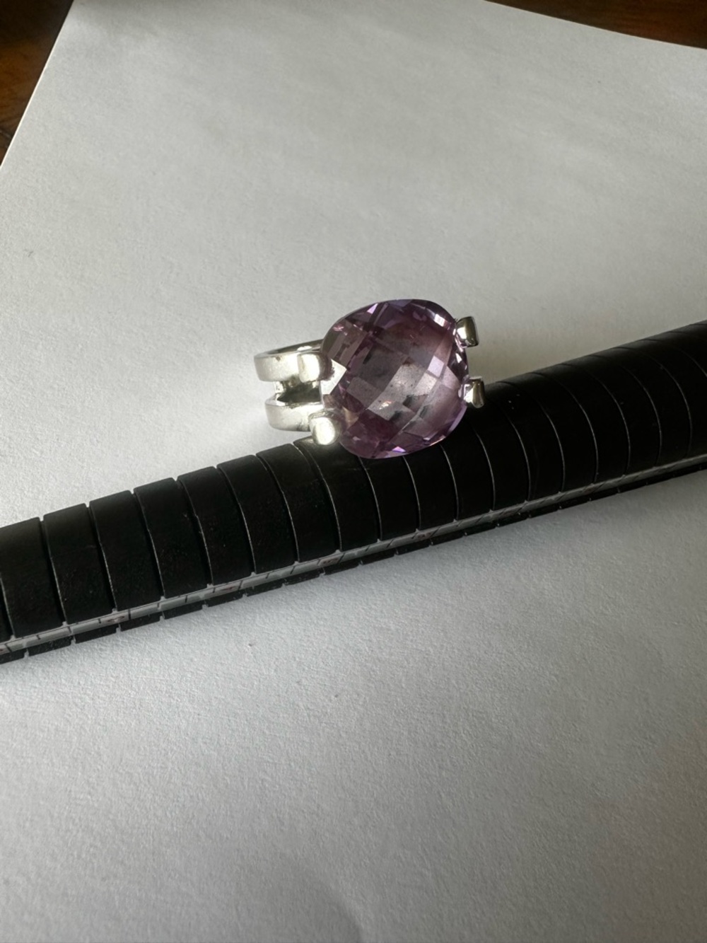 Silver Ring with Faceted Purple Gemstone Size 8.5